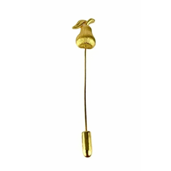 VTG Trifari Gold Tone Pear Stick Pin Hat Pin Fruit - Picture 3 of 6